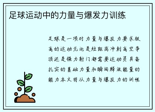 足球运动中的力量与爆发力训练