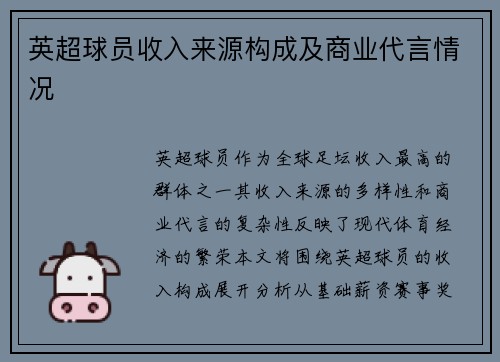 英超球员收入来源构成及商业代言情况